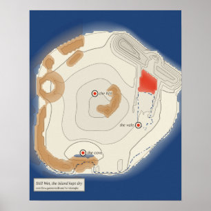 Poster Costa lavada pelo sal, mapa de tinta de uma ilha m
