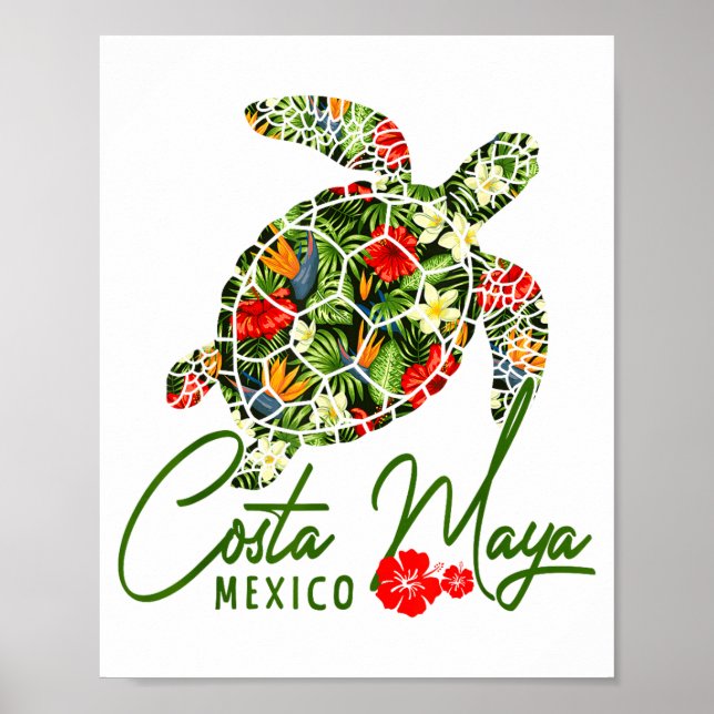 Poster Costa Maya Mexico Sea Turtle Trocal Hibiscus Vacat (Frente)