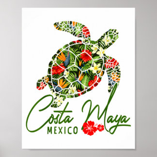 Poster Costa Maya México Tartaruga Marinha Hibisco Tropic