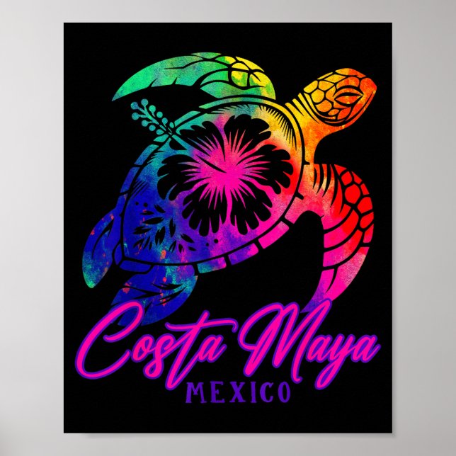 Poster Costa Maya Mexico Tie Dye Sea Turtle Hibiscus Beac (Frente)