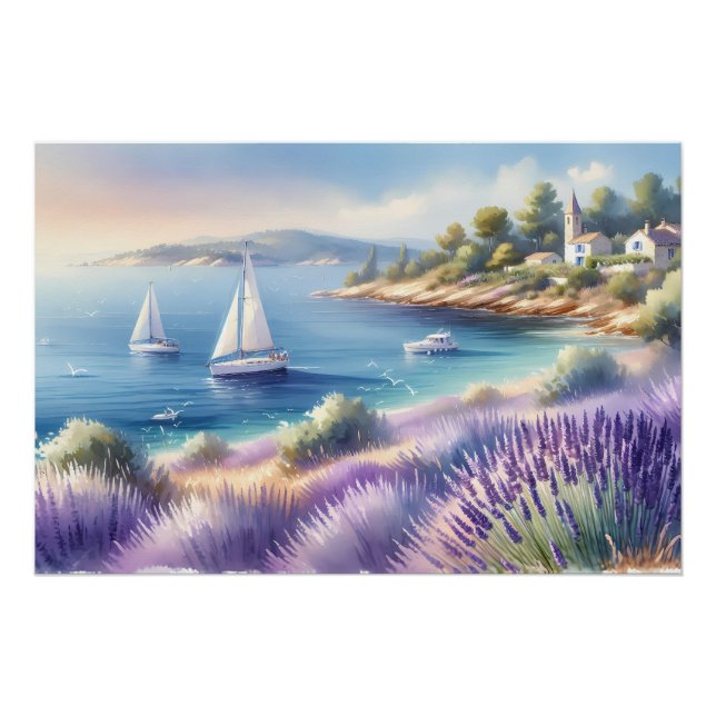 Pôster Costa Mediterrânea de Lavanda com Velas (Frente)