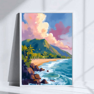 Poster Costa Montanhosa de Fiji Pintura de Viagem