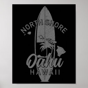 Poster Costa Norte Oahu Havaí Prancha de Surf Surfando Su