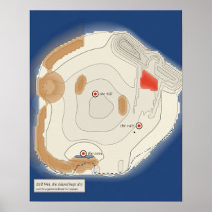 Poster Costa resfriada por lava, mapa de tinta de uma ilh