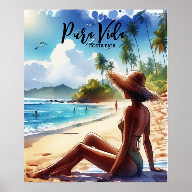 Poster Costa Rica Beach Pura Vida Watercolor (Frente)
