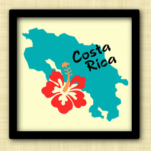 Pôster Costa Rica mapeia arte com flor de hibisco