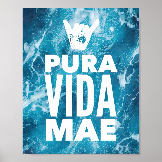 Poster Costa Rica Pura Vida Mae Shaka - Sinal de surfe (Frente)