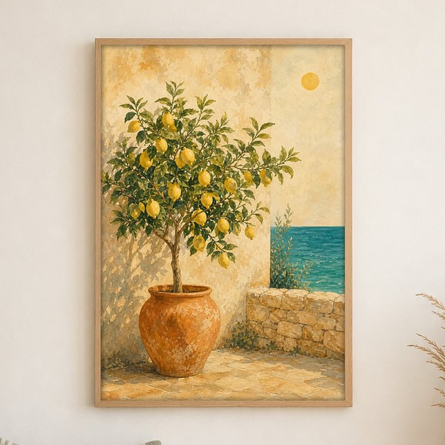 Pôster Costeiro em Aquarela da Árvore de Limão jun (Shown framed for scale. Poster ships unframed; frames are an optional add-on.)