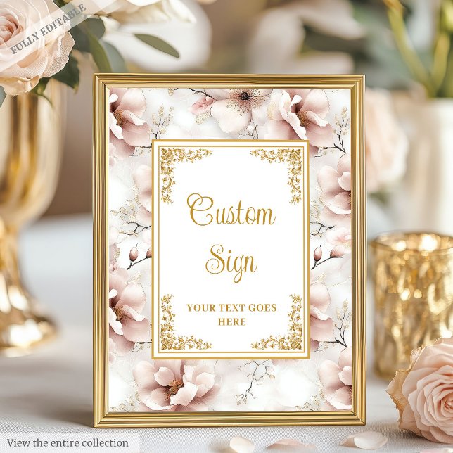 Poster Costume de casamento de flores rosadas empoeiradas (Elegant dusty pink flowers gold wedding custom Poster)