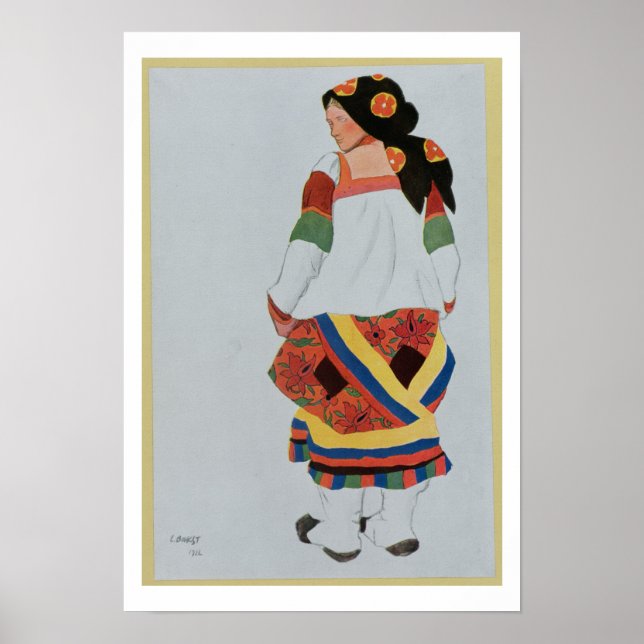 Pôster Costume design for a Peasant Girl, 1922 (colour li (Frente)