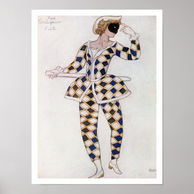 Pôster Costume design for Harlequin, from Sleeping Beauty (Frente)