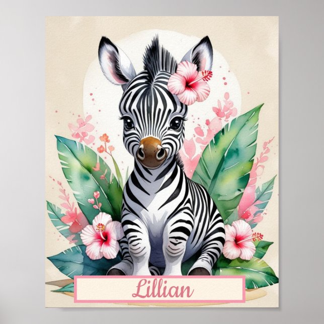 Poster Costura de Arte de Bebê Zebra com Aquarela (Frente)