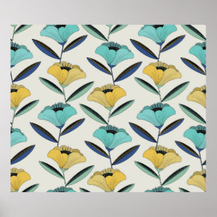 Poster costura de ilustração floral de arte-line do abstr