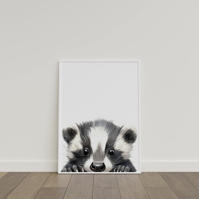 Poster Cóta Aquarela Bebê Decor De Enfermeiro (Cute Watercolor Baby Badger Nursery Decor)