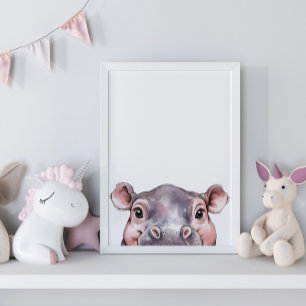 Poster Cóta Aquarela Bebê Hippo Nurseror Decor