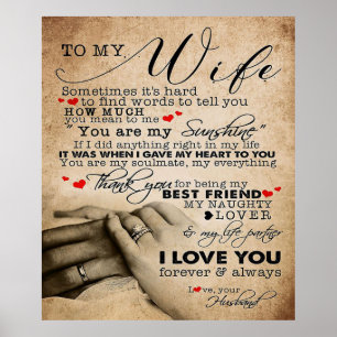Poster Cota De Amor Para Esposa Presente para Decoraç