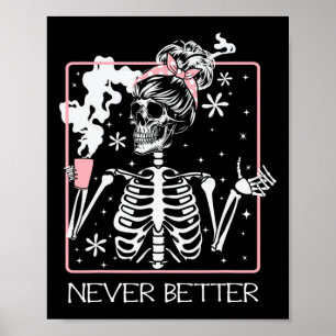 Poster Cota de café do Skeleton do Bebendo do Halloween N