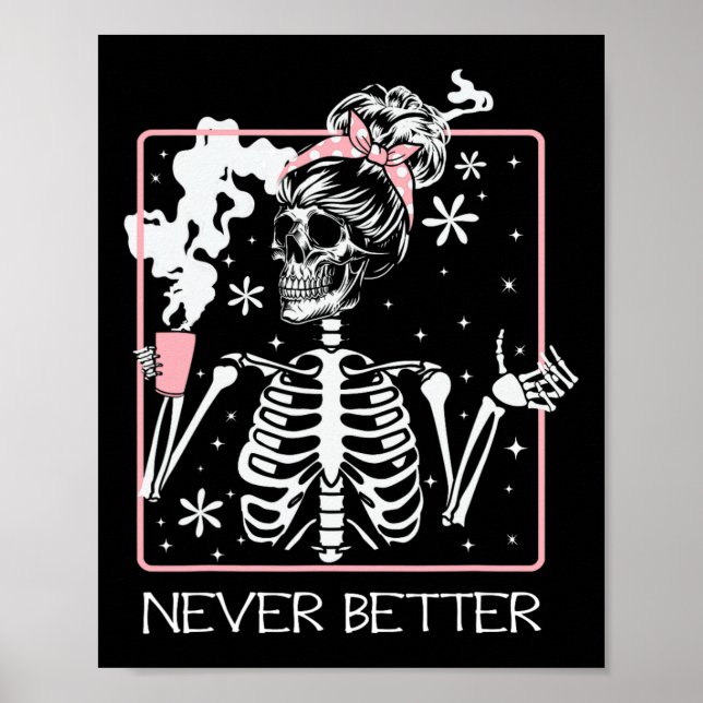 Poster Cota de café do Skeleton do Bebendo do Halloween N (Frente)