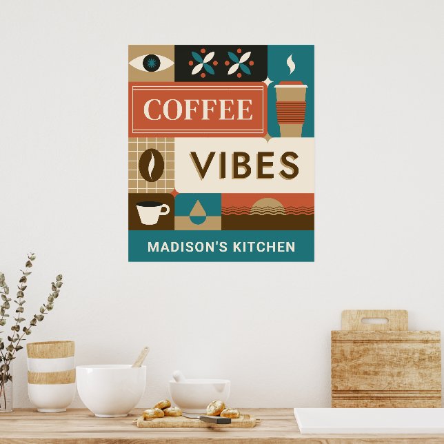 Poster Cotações de Café Coloridas de Nome Personalizado (Cozinha)