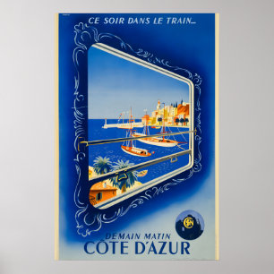 Poster Côte d'Azur da Riviera Francesa de trem vintage 19