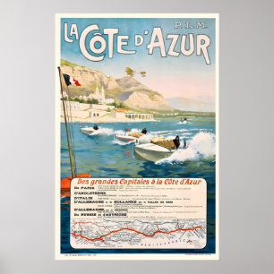 Poster Côte D'Azur França Cartaz de Viagem Antigo