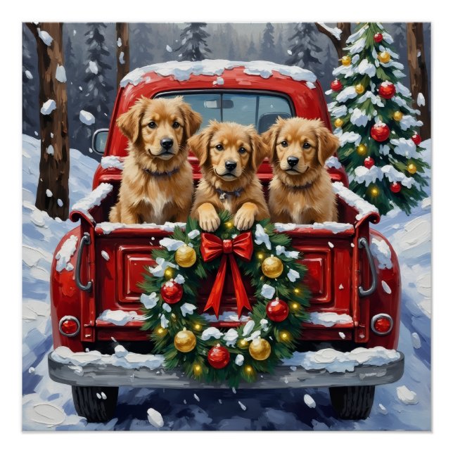 Pôster Coton de Tulear Christmas Red Truck Holiday (Frente)
