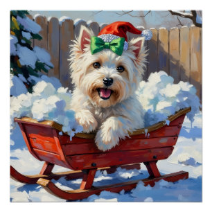 Pôster Coton de Tulear Fofo Trineo de Natal Vintage