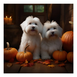 Pôster Coton De Tulear Puppy Autumn Delight Pumpkin