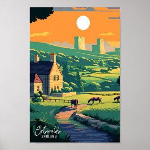 Poster Cotswolds England Art Viagens vintage Ilustração