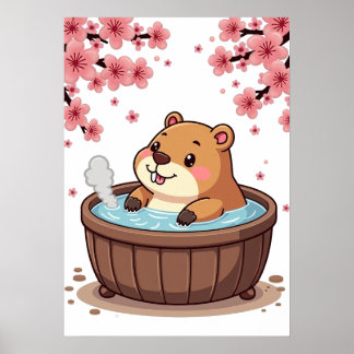 Poster Cottage de Adesivo Kawaii de Capivara Relaxando na