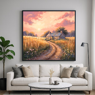 Poster Cottage do campo - Painterly Style Landscape