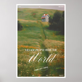 Poster Cottage in Meadow Landscape Art Print Village