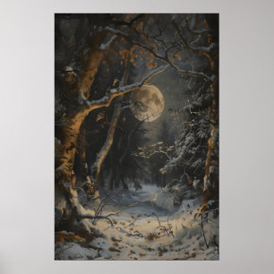 Poster Cottagecore Atmosfera Floresta Escura Inverno Lua 