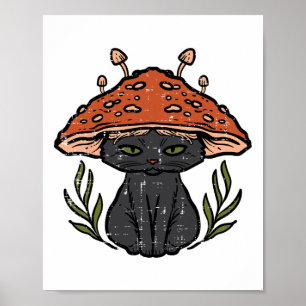 Poster Cottagecore Black Cat Mushroom Cute Women Ki