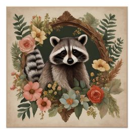 Pôster Cottagecore Cute Raccoon