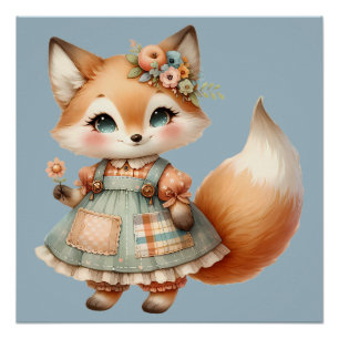 Pôster Cottagecore Floral Pastel Raposa Caprichosa