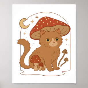 Poster Cottagecore Gato Cogumelo com Chapéu – G Fofo Vint