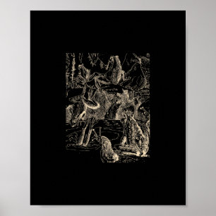 Poster Cottagecore Goblincore Lago Caracol Natação Rã