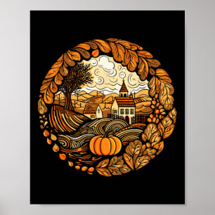 Poster Cottagecore Pumpkins Cai na Vila Mulheres Gráfico