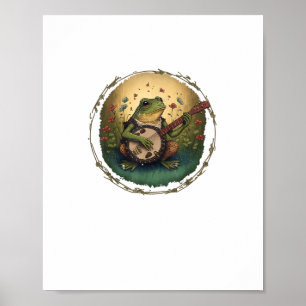 Poster Cottagecore Sapo Tocando Banjo Goblincore Estética