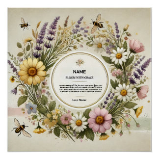 Pôster "Cottagecore Wildflower Wreath" Personalizado