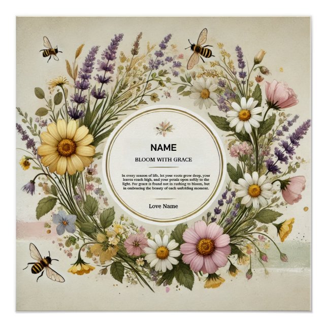 Pôster "Cottagecore Wildflower Wreath" Personalizado (Frente)