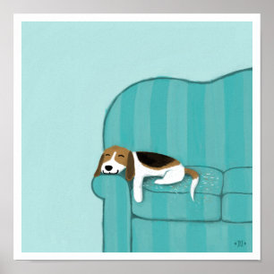 Poster Couch Beagle Feliz   Cachorro-dormente   Arte Pet