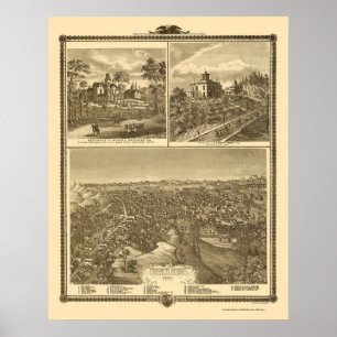 Pôster Council Bluffs, IA Panorâmica Map - 1875
