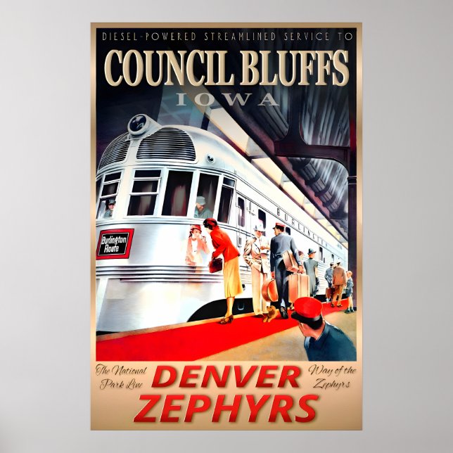 Poster Council Bluffs Iowa Denver Zephyrs Burlington (Frente)
