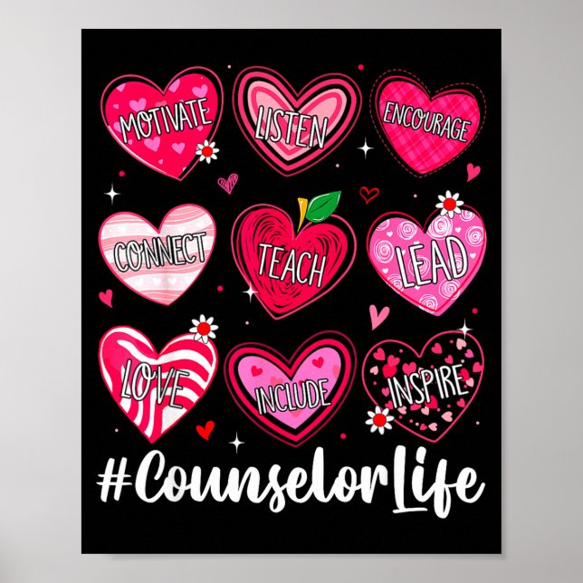 Poster Counselor Life School Counseling Hearts School Val (Frente)