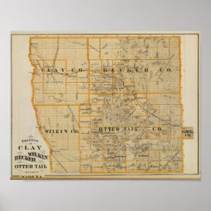 Pôster Counties of Clay, Wilkin, Becker, Minnesota