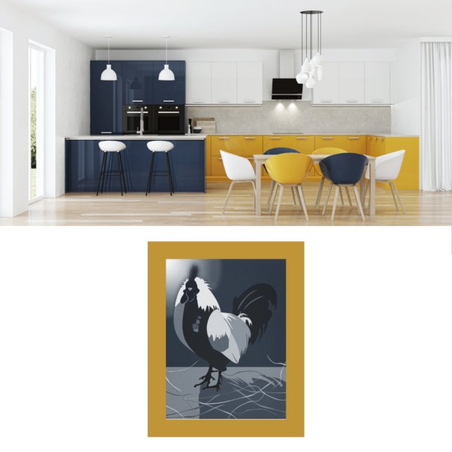 Poster Country Animal Rooster Dark Blue Kitchen Wall Art (Country Animal Rooster Dark Blue Kitchen Wall Art)