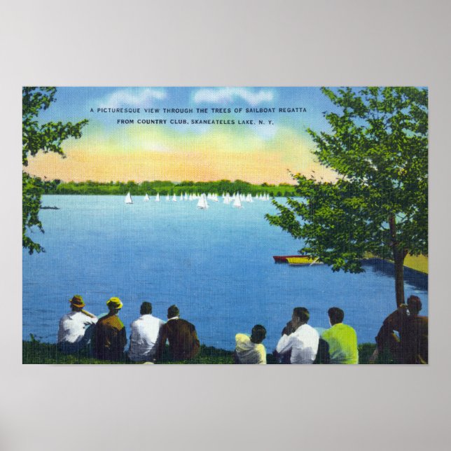 Poster Country Club View of Sailboat Regatta on Lake (Frente)