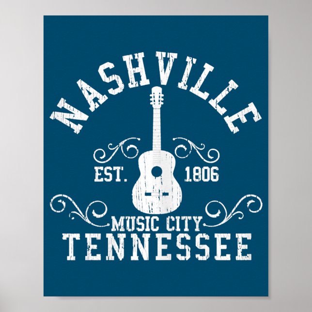 Poster Country Music City Nashville Guitar Tennessee (Frente)